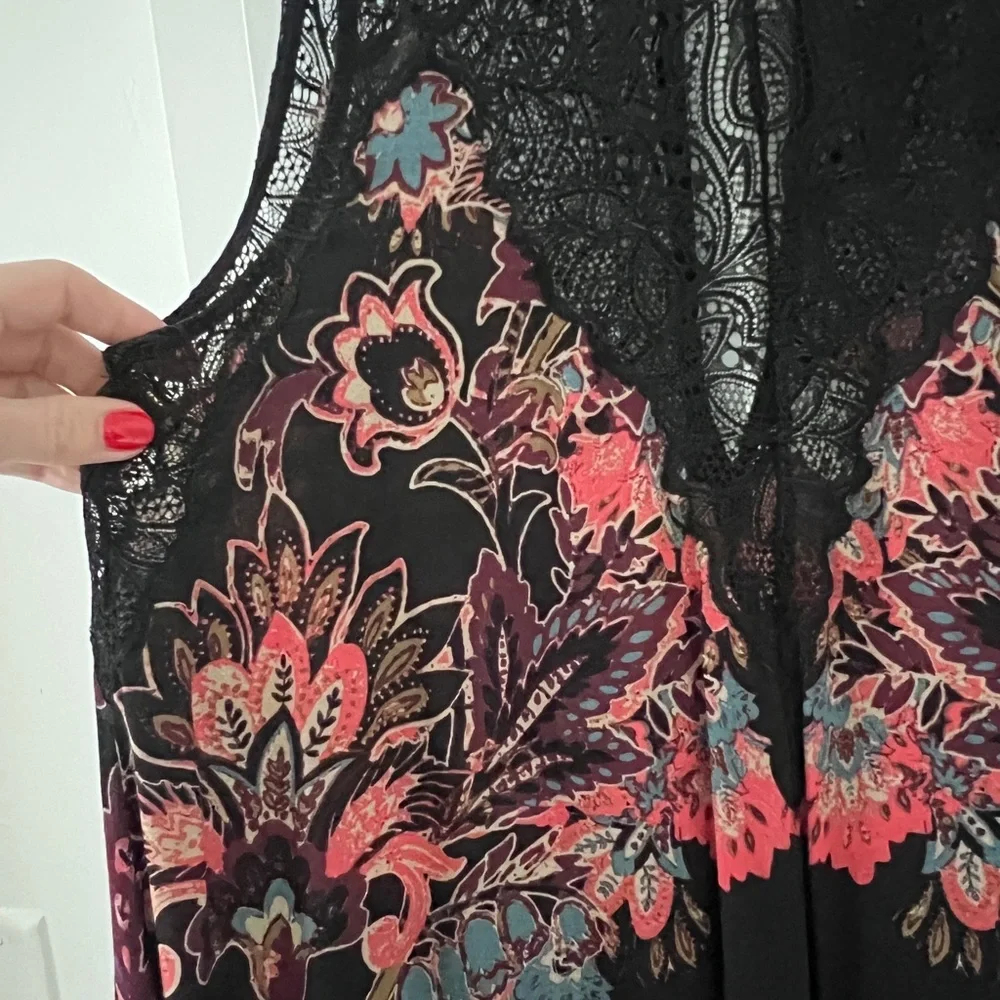 Free People Marsha Black Floral Lace Insert Slip Dress Size S - Picture 4 of 6